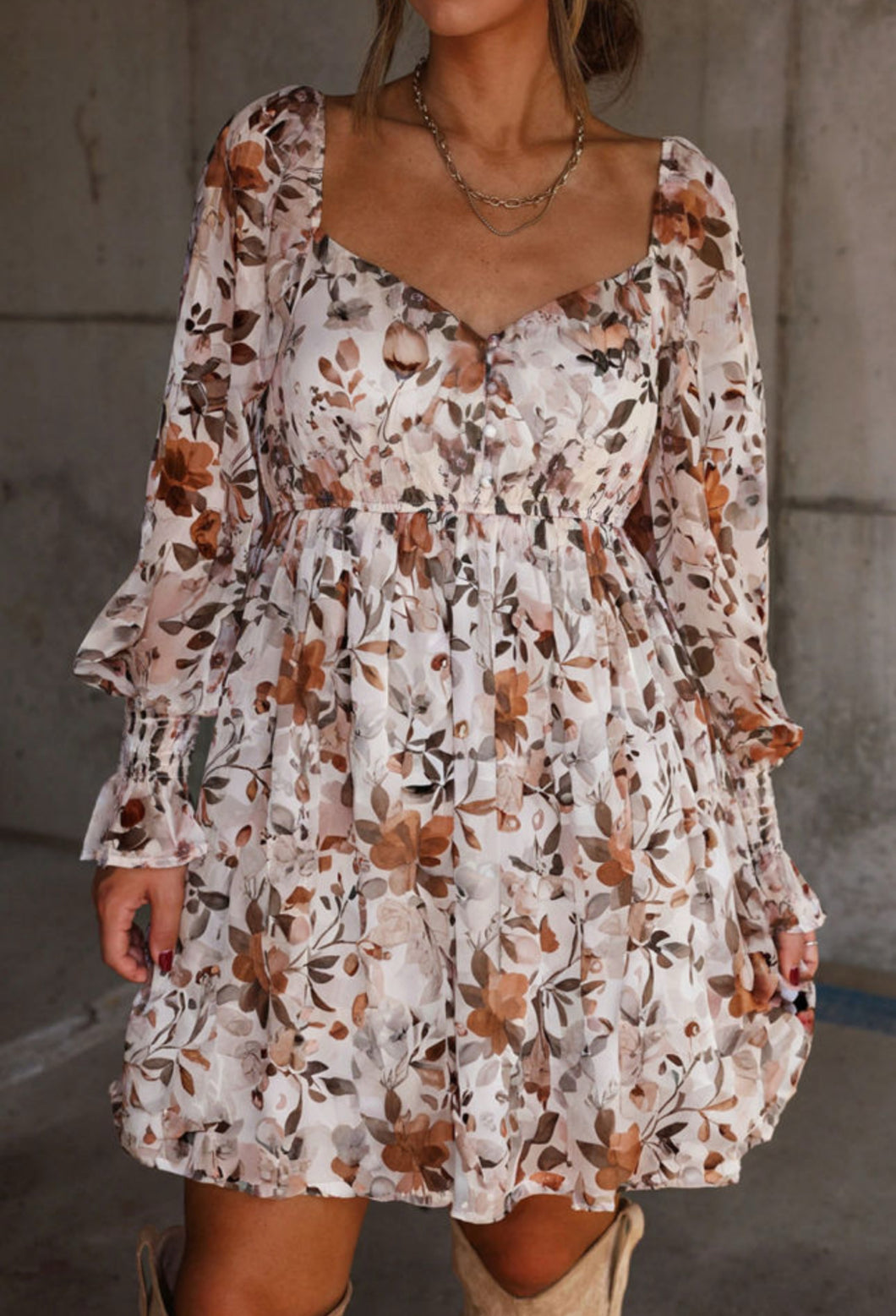 White Fall Floral Dress