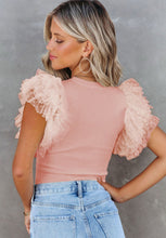 Load image into Gallery viewer, Dotty Mesh Ruffle Sleeve Ribbed Top