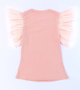 Dotty Mesh Ruffle Sleeve Ribbed Top