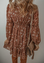 Load image into Gallery viewer, Brown Floral Boho Dress