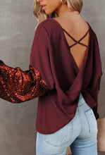 Load image into Gallery viewer, Sequin Sleeve Open Back Knit