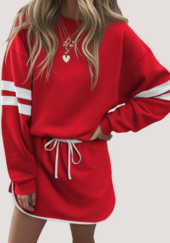 Varsity Stripe Skirt Set- Red