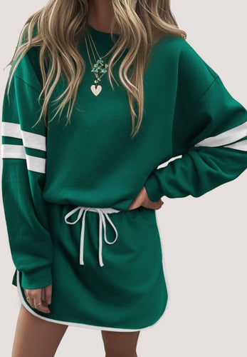 Varsity Stripe Skirt Set- Evergreen