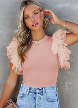 Load image into Gallery viewer, Dotty Mesh Ruffle Sleeve Ribbed Top