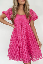 Load image into Gallery viewer, Pink Puff Sleeve Lattice Dress