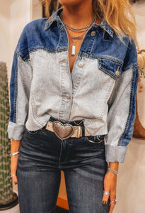 Distressed Two Tone Denim Jacket