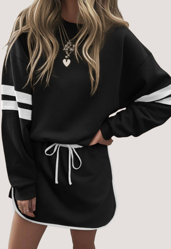 Varsity Stripe Skirt Set- Black