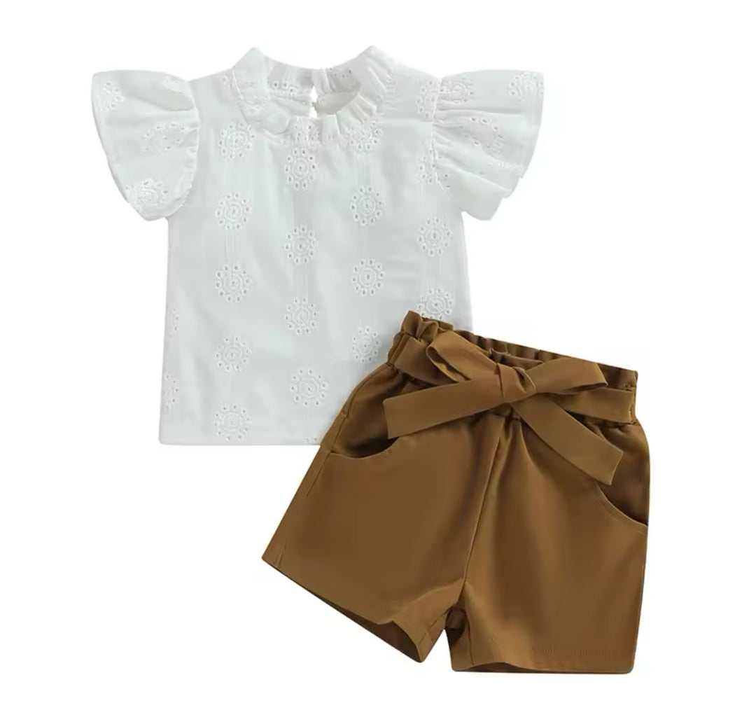 Eyelet Blouse Shorts Outfit