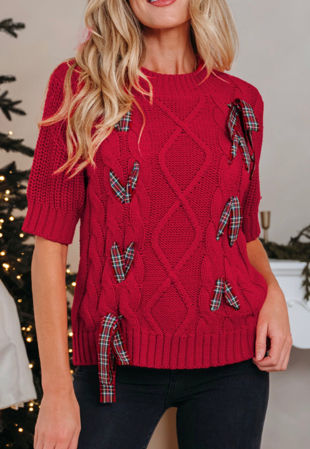 Short Sleeve Ribbon Sweater