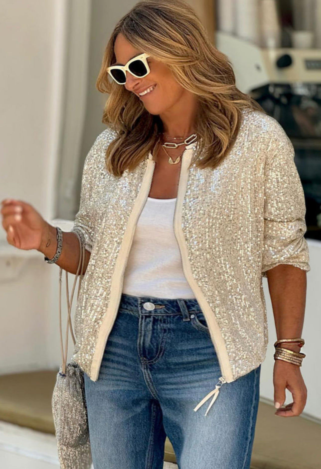 Champagne Sequin ZipUp Jacket