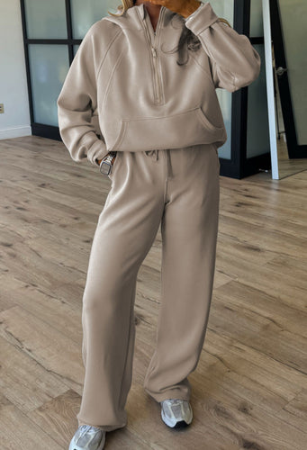 Half Zip Hoodie Set- Taupe