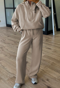 Half Zip Hoodie Set- Taupe