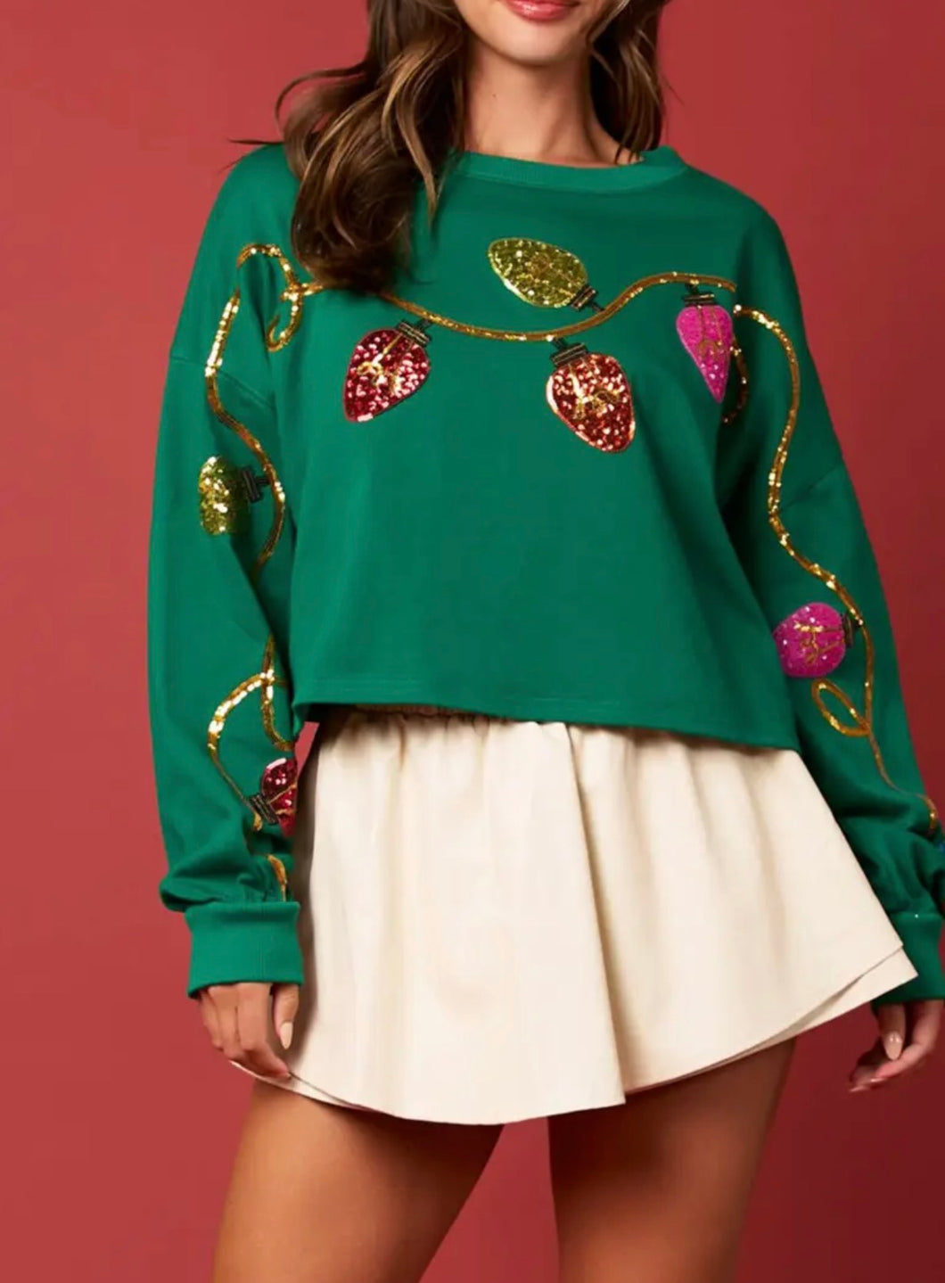 Sequin Christmas Lights Cropped Sweatshirt