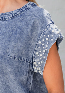 Acid Wash Denim Pearl Top