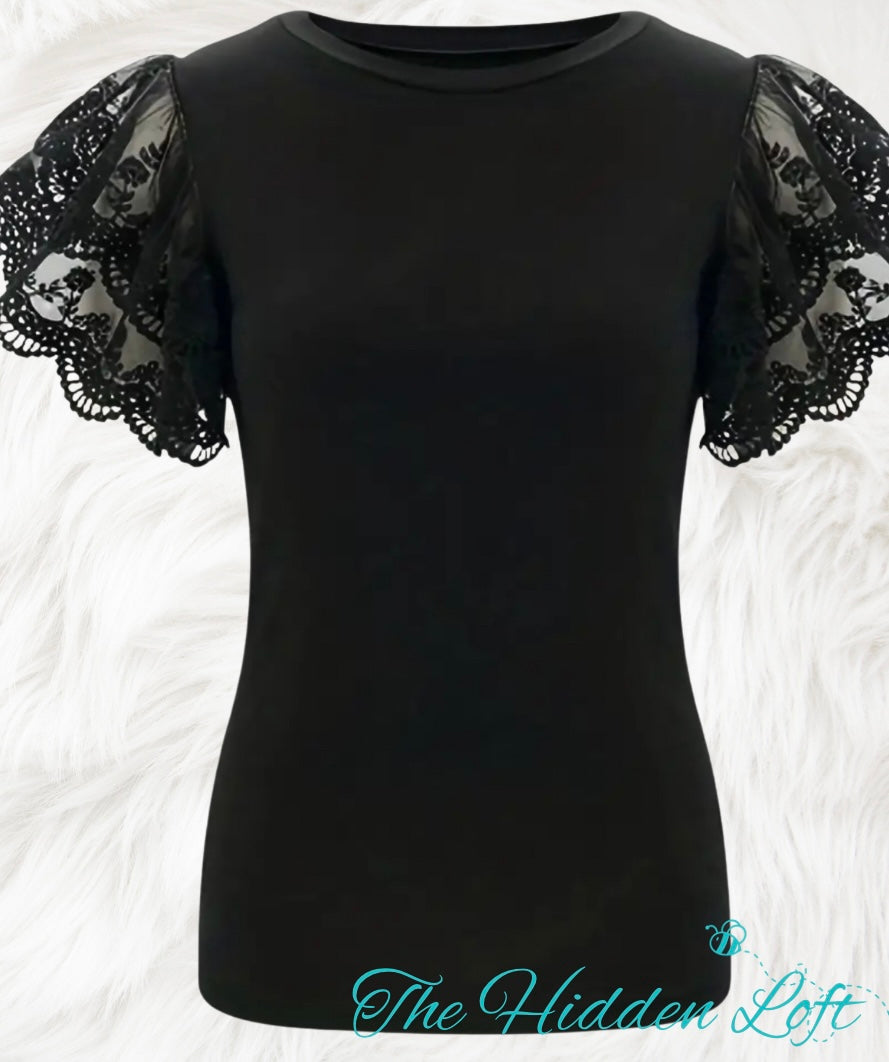 Lace Ruffle Sleeve Top – The Hidden Loft