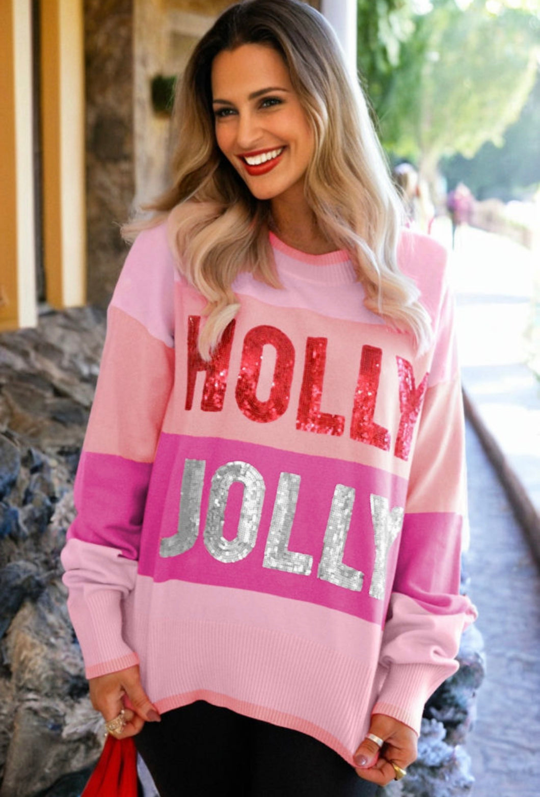 Pink Holly Jolly Sequin Sweater