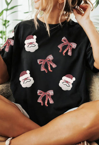 Sequin Santa & Bows T-shirt