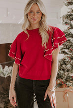 Load image into Gallery viewer, Pearl Edged Ruffle Sleeve Sweater
