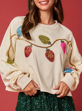 Load image into Gallery viewer, Sequin Christmas Lights Cropped Sweatshirt- Cream