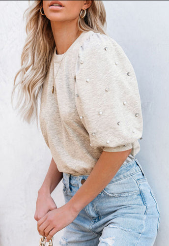 Rhinestone Puff Sleeve Top