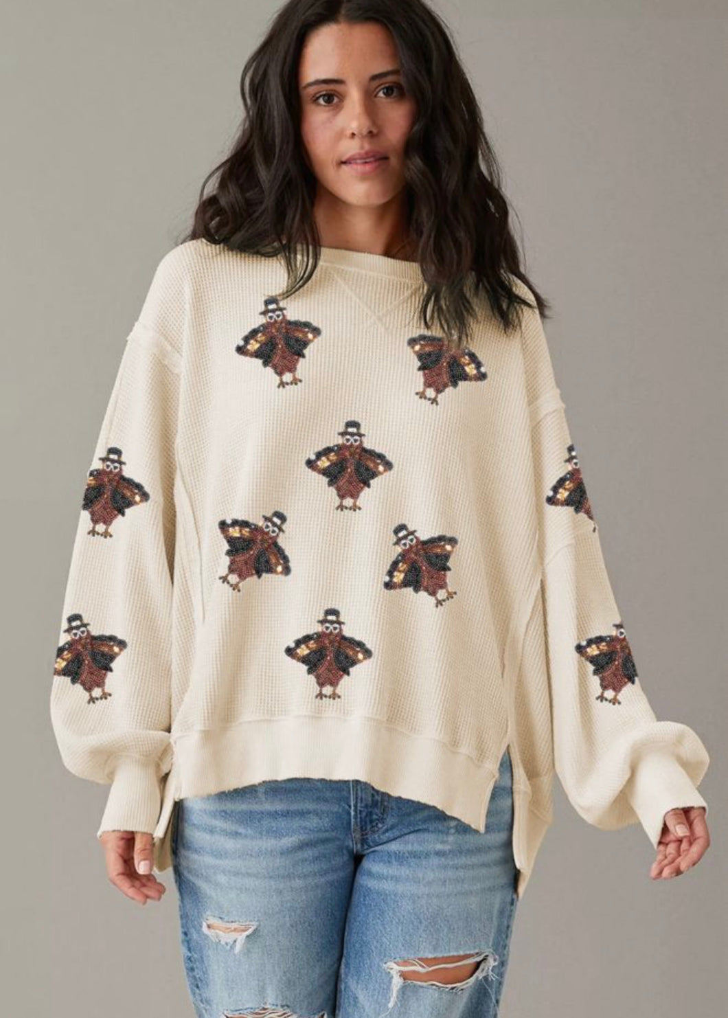 Sequin Turkey Waffle Knit Top