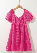 Load image into Gallery viewer, Pink Puff Sleeve Lattice Dress