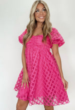 Load image into Gallery viewer, Pink Puff Sleeve Lattice Dress