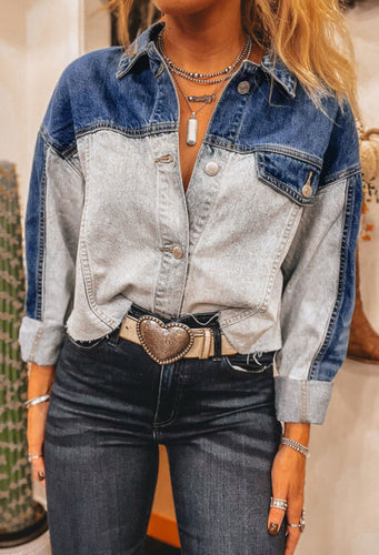 Distressed Two Tone Denim Jacket