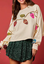 Load image into Gallery viewer, Sequin Christmas Lights Cropped Sweatshirt- Cream