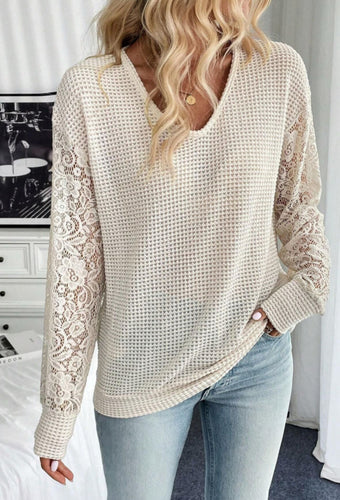 Lace Sleeve Waffle Top
