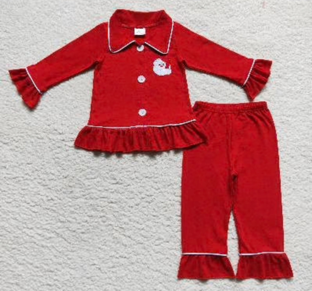 Girl’s Embroidered Santa Pajamas