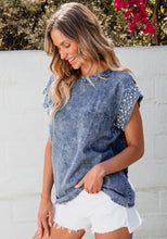 Load image into Gallery viewer, Acid Wash Denim Pearl Top