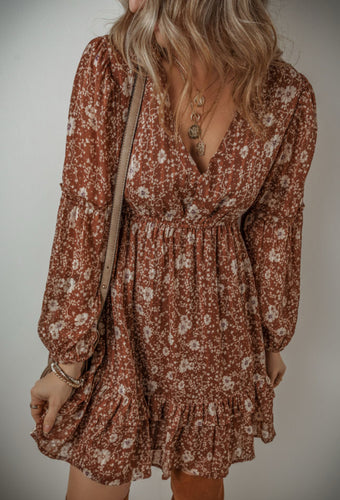 Brown Floral Boho Dress