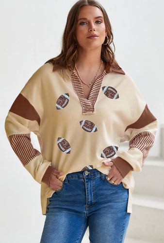 Sequin Football Polo Sweatshirt