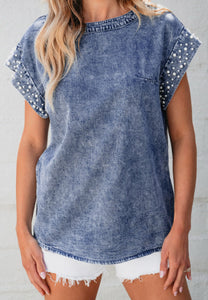 Acid Wash Denim Pearl Top