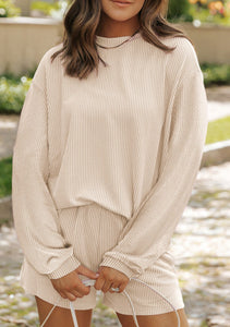 Corded Long Sleeve Shorts Set