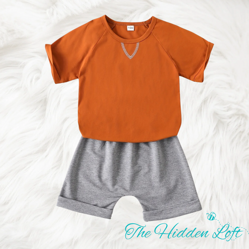 Boy’s Burnt Orange Shorts Outfit