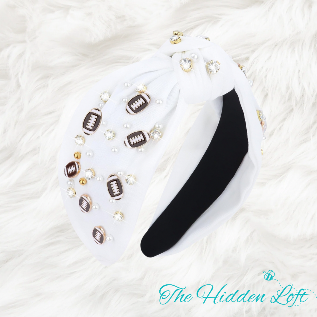 Embellished Football Headband- White