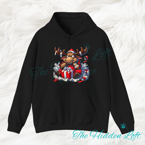Grumpy Christmas Moose Hooded Sweatshirt
