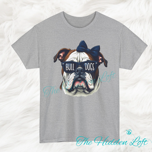 Bulldog with Navy Bow T-shirt