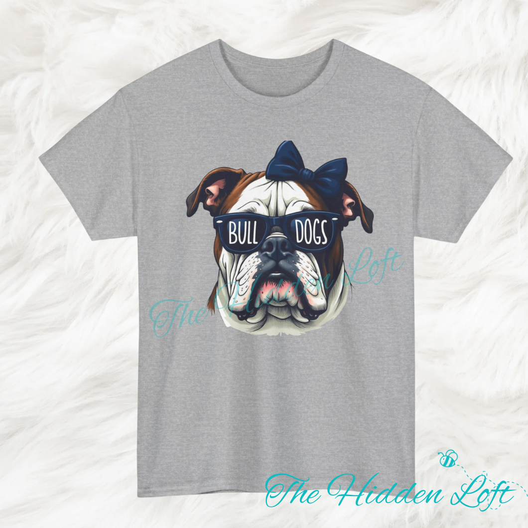 Bulldog with Navy Bow T-shirt