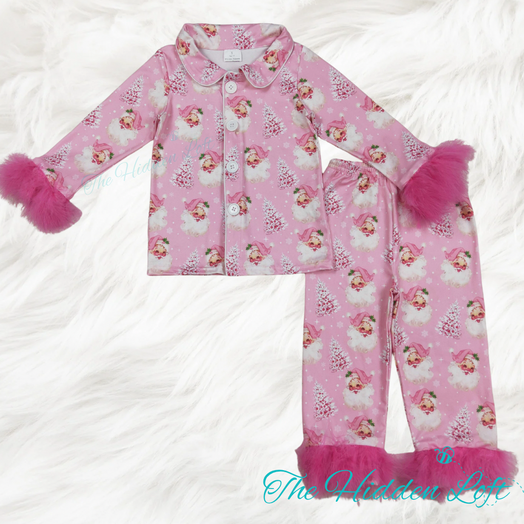 Girls Pink Santa Pajamas