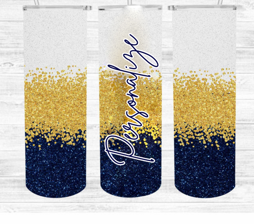 Personalized Navy, Gold, & White Glitter Tumbler -30 ounce