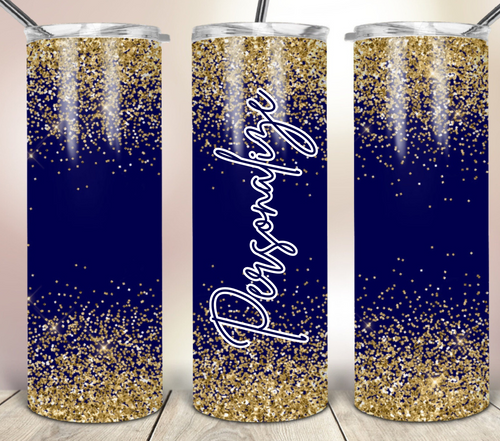 Personalized Navy & Gold Glitter Tumbler -20 ounce