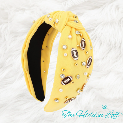 Embellished Football Headband- Yellow