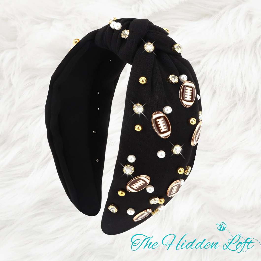 Embellished Football Headband- Black
