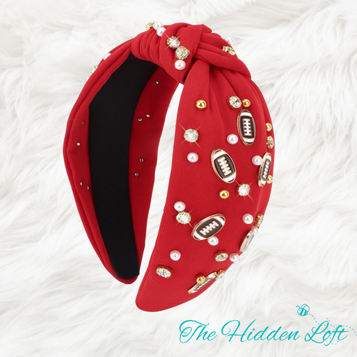 Embellished Football Headband- Red