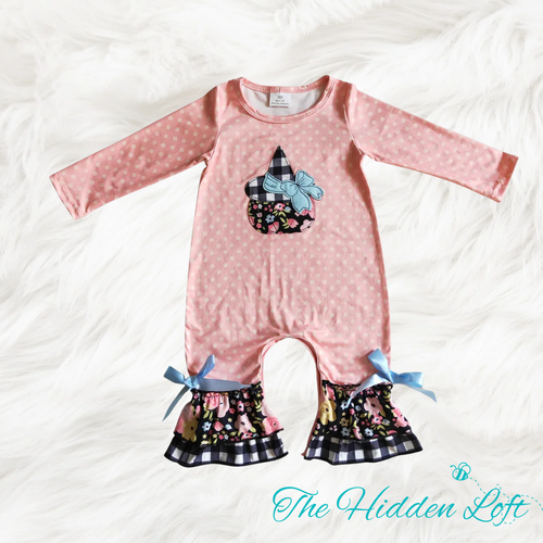 Pink Embroidered Pumpkin Baby Romper