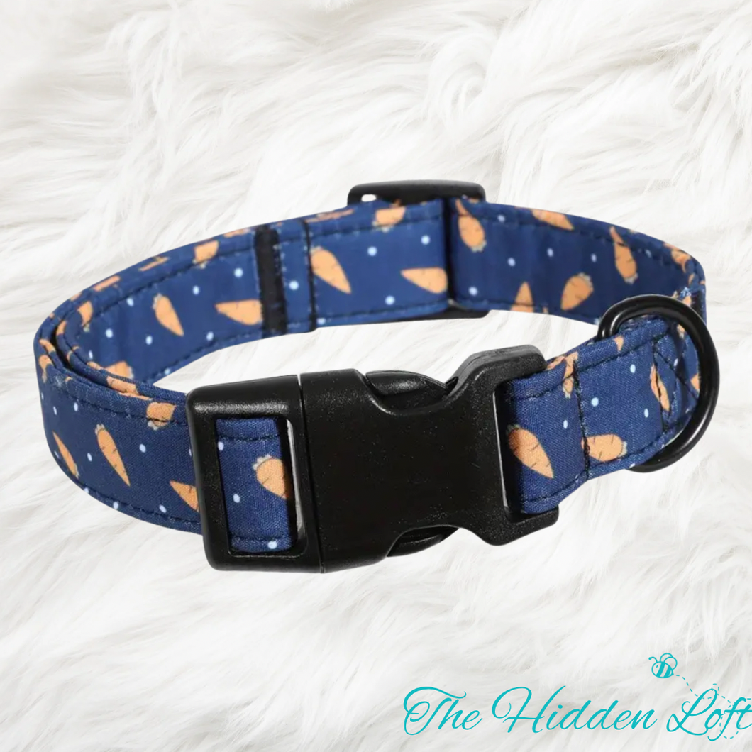 Navy Carrot Easter Dog Collar