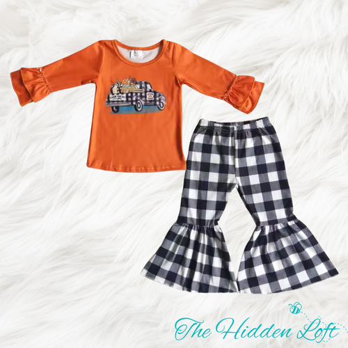 Fall Truck Plaid Bell Bottom Outfit